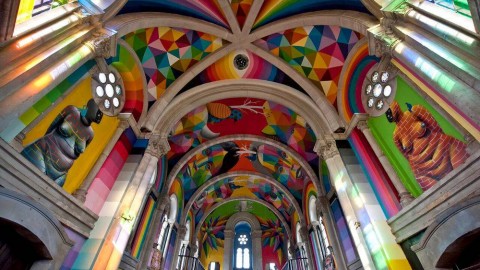 AN ABANDONED CHURCH IS TRANSFORMED INTO A COLORFUL SKATEPARK